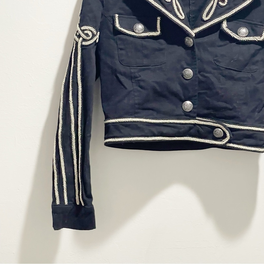 XOXO Women’s Black Gold Embroidered Embellished Cropped Military Jacket Size S - Picture 4 of 6